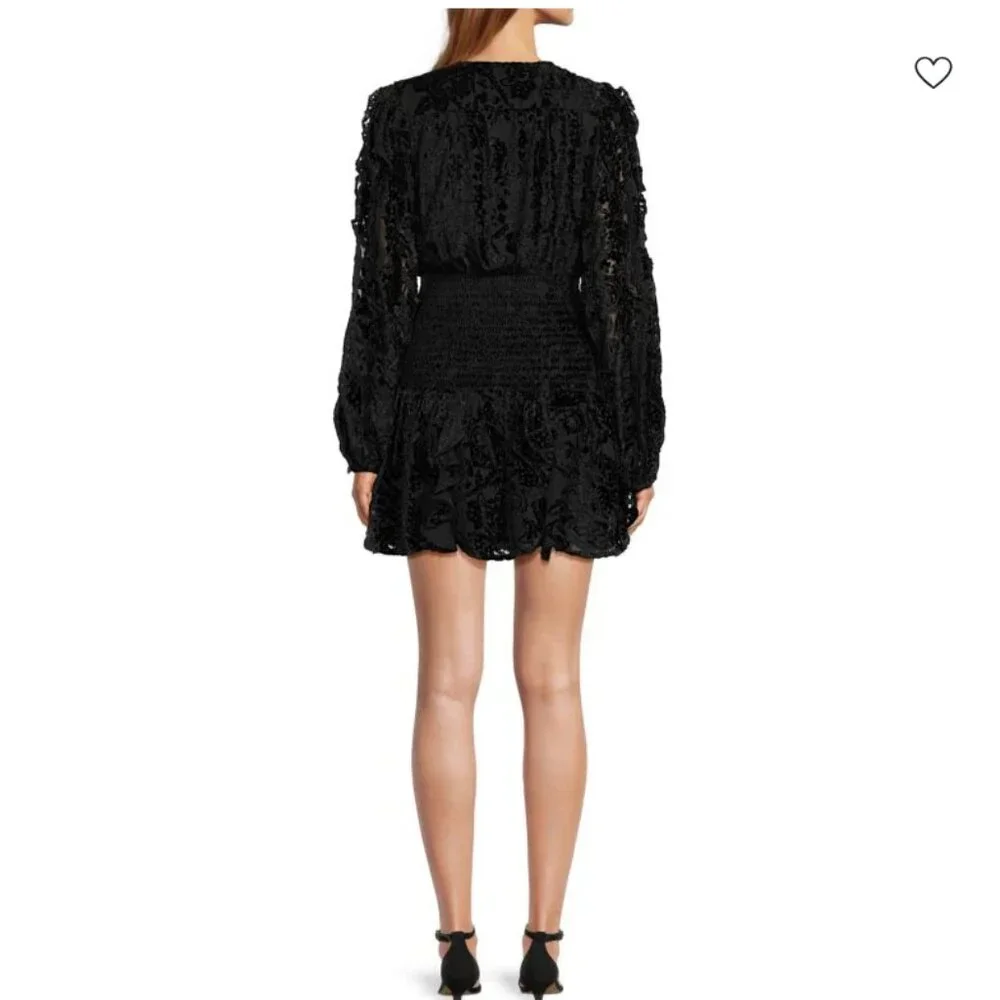 Rococo Sand Sade Lace Trim Mini Dress in Black NWT